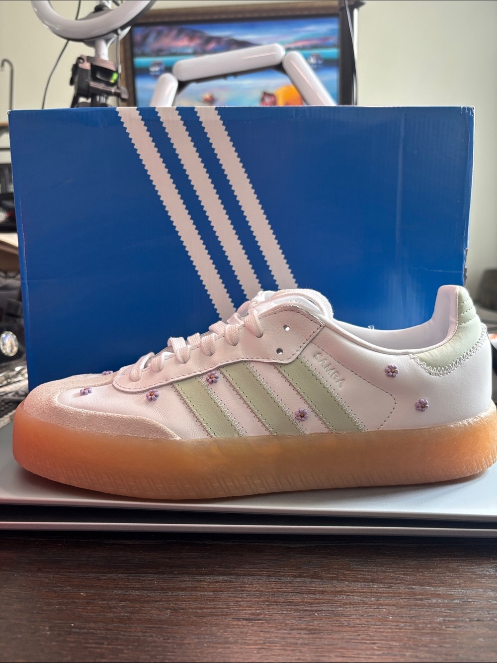 adidas Kids Pink & Pastel Green Floral-Accent Sneakers